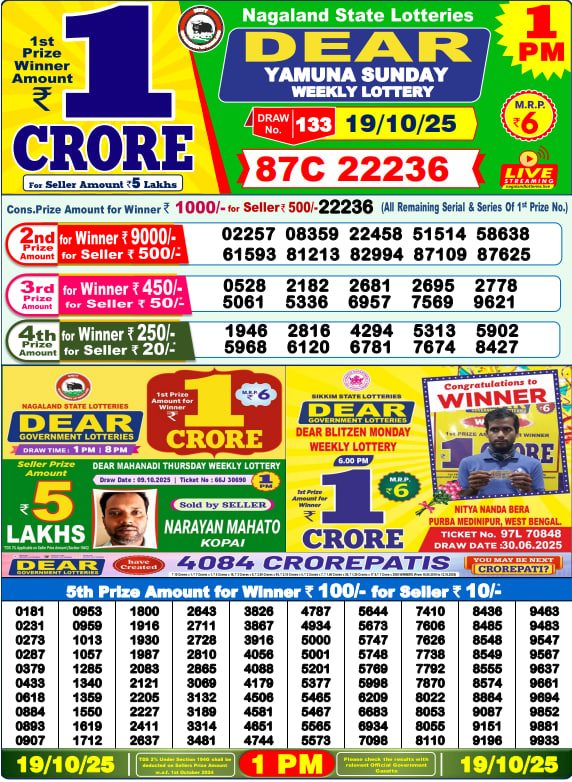 Lottery Sambad Result 1PM